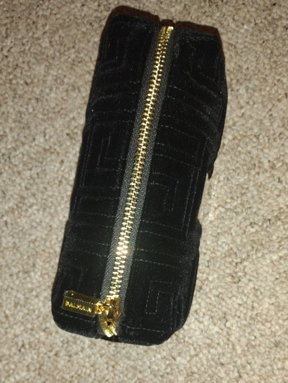 Balmain Black Quilted Velvet Pouch with Gold Hardware